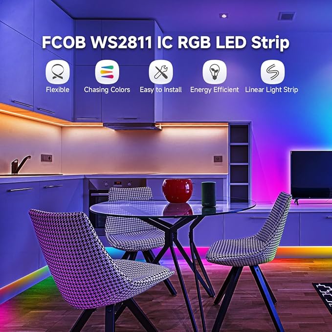 BTF-LIGHTING FCOB WS2811 IC RGB COB LED Strip 864LED/m Flexible High Density Color Chasing Uniform Light DC24V 16.4FT 24IC/m 12mm Width for DIY Lighting Projects(No Adapter or Controller)