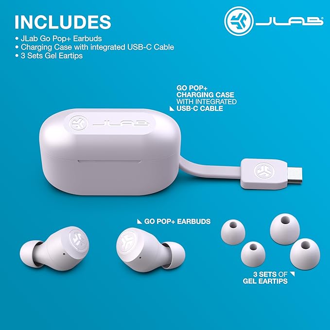 JLab Go Air Pop+ True Wireless Bluetooth Earbuds, in Ear Headphones with Microphone, 35H Playtime, USB-C Charging Case, Dual Connect, EQ3 Sound, Lilac