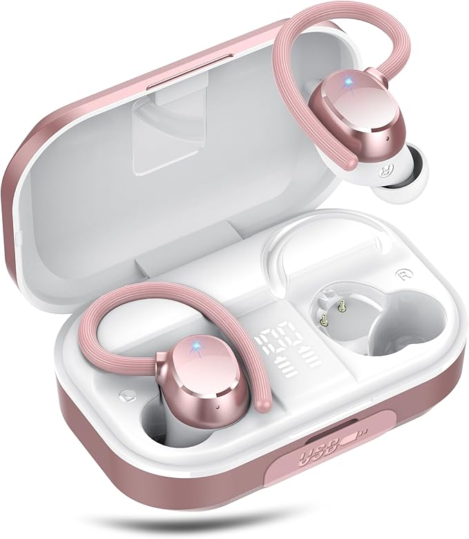 Wireless Earbuds for iOS Android, Bluetooth 5.4 Sport Headphones, 128H Playtime Over Ear Buds for Small Ear, Stereo Deep Bass, Sport Wireless Bluetooth Earphones, IPX7 Waterproof Running Headphones