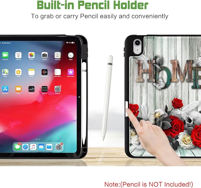 for iPad (A16) 11Th/10Th Generation Case 2025/2022, Flower for iPad A16 Case 11Th/10Th Generation 11-inch/10.9-inch, Slim Cover Pencil Holder & 4 Viewing Angles & Typing Stand, Rose Home