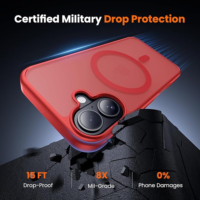 toushion 3 in 1 for iPhone 17 Case Matte Red,Fits MagSafe, Screen Protector*1 Camera Lens Protector*1,Matte Skin Feeling Back, Cover Military-Grade Protection