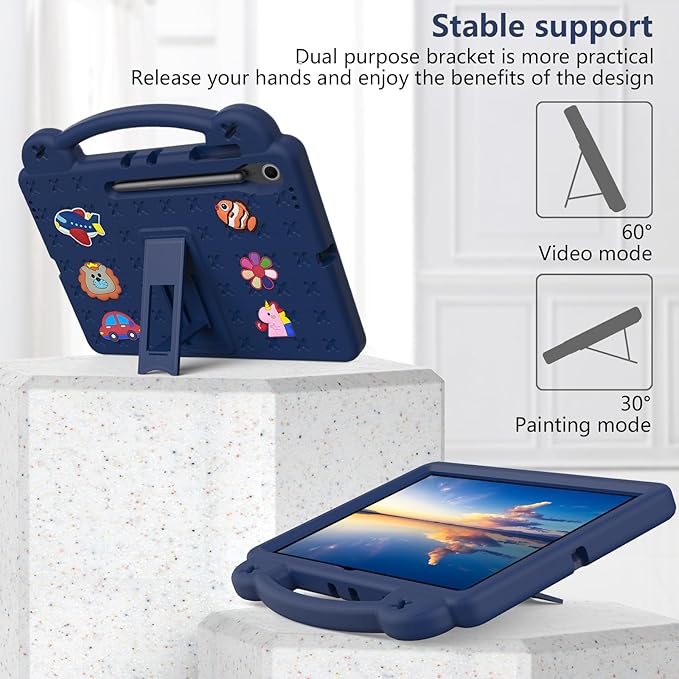 AKABEILA Compatible with Samsung Galaxy Tab A11 2025 Tablet Case, Kids Friendly Universal Lightweight Shockproof Protective Case with Shoulder Strap & Stand Handle Navy Blue