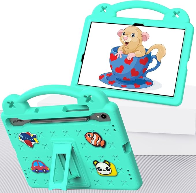 AKABEILA Compatible with Samsung Galaxy Tab S10 FE 2025 Tablet Case, Kids Friendly Universal Lightweight Shockproof Protective Case with Shoulder Strap & Stand Handle Mint Green