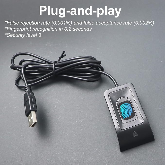 USB Fingerprint Reader Fingerprint for Windows10/11, Windows Hello Automatic Driver Installation with 5ft Extension Cable-Windows Password Free Operation
