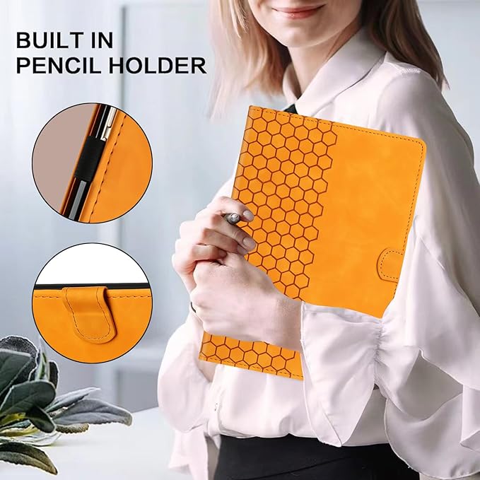 DTangLsm for iPad A16 Case iPad 11th Generation Case 11-inch 2025, iPad 10th Generation Case 10.9-inch 2022, Smart PU Leather Folio Stand Cover with Pencil Holder, Auto Wake/Sleep, Honeycomb Yellow