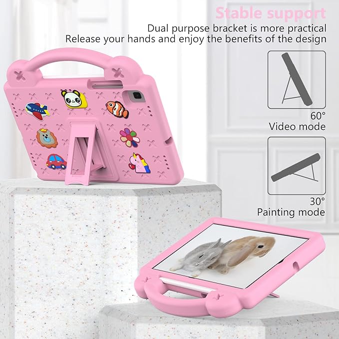 AKABEILA Compatible with Samsung Galaxy Tab A7 10.4 (2020/2022)/Tab S6 10.5(2019)/Tab S5e 10.5 inch(2019)/Tab S6 Lite 2020/2022 10.4 Tablet Case, Shoulder Strap & Pen Tray for Girl Kid Gift Pink