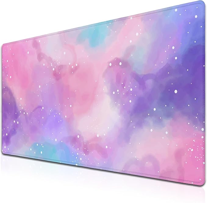 Gaming Pink Mouse Pad Purple Game Mat Big Mouse Pads Desk Mat for Women Computer Mat Pc Gaming Mouse Pad Waterproof Non-Slip Rubber Base 35.4" X 15.7" for Game Office, Starry Sky Cute