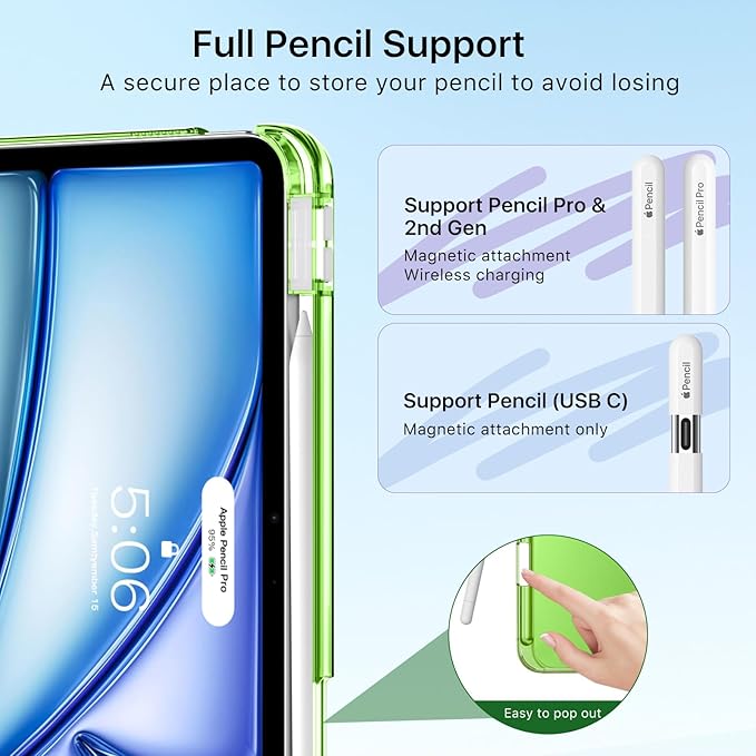 MoKo for iPad Air 11 inch Case (M4/M3/M2) 2026/2025/2024, iPad Air 5th/4th Gen 10.9 inch Case 2022/2020 with Pencil Holder, Slim Light Trifold Cover with Hard PC Translucent Back Shell, Forest Green