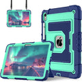 Kids Friendly Case for iPad A16 11th Generation 11 Inch 2025 / iPad 10th Generation 10.9" 2022 Case with Pencil Holder & Shoulder Strap, Hybrid iPad 11 10 Cover Rugged Shockproof Kickstand,Blue+Mint
