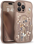 GVIEWIN for iPhone 14 Pro Case Compatible with MagSafe [Curly Wave Edge][Full Camera Protection] Floral Translucent Shockproof Magnetic Women Phone Case for 14 Pro, Autumnflit/Brown