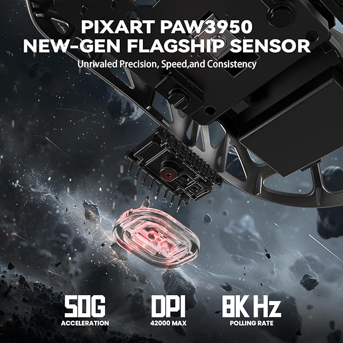 ATTACK SHARK R2PRO 45g Superlight Magnesium Alloy Mouse, PixArt PAW3950 Sensor, 42000DPI, 8000Hz Wireless Polling Rate, 2.4G/BT/Wired Gaming Mouse, Programmable Mice with Coiled Cable, PC/Mac, Grey