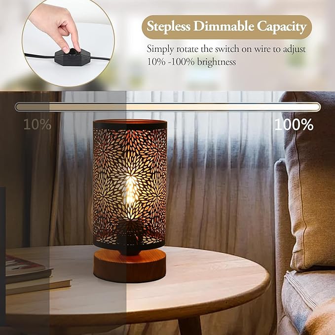 Small Industrial Table Lamps Dimmable, Bedside Lamps for Nightstand,End Table Side Desk lamp with Rustic Black Metal Cage Lampshade for Bedroom, Kids Room Living Room 2700K LED Bulb Included