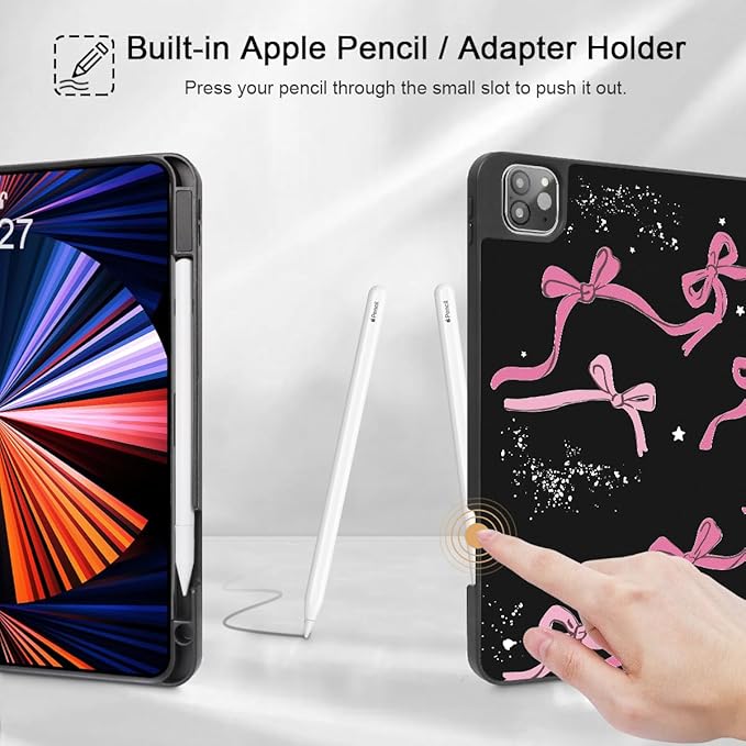 Tuiklo for iPad Pro 12.9 inch 6th / 5th / 4th / 3rd Generation 2022 2021 2020 2018 Release Case- Built in Pencil Holder Slim Protective Cover with Auto Wake/Sleep, Bow