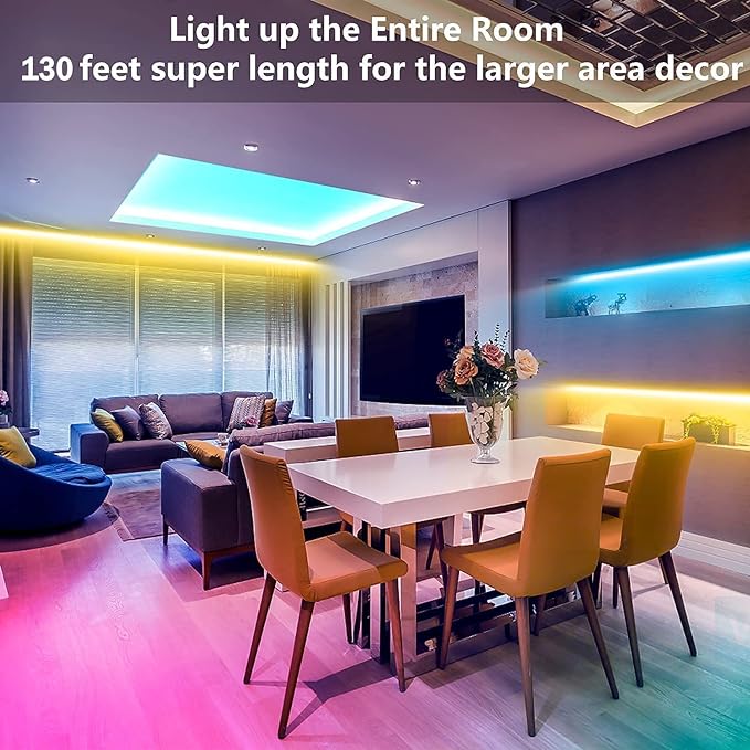 Tenmiro Led Strip Lights 130ft (2 Rolls of 65ft) Smart Light Strips with App Control RGB Led Lights for Bedroom，Music Sync Color Changing Lights for Room Party