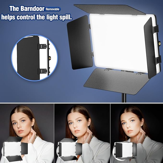 2 Pack LED Video Light Kit with Barn Door, Kewaiaa 30W Photography Light Panel with Stand, 3000Lux 2500K-8500K Dimmable Studio Lights for Video Recording/Filming/Photoshoot Shooting/Live Streaming