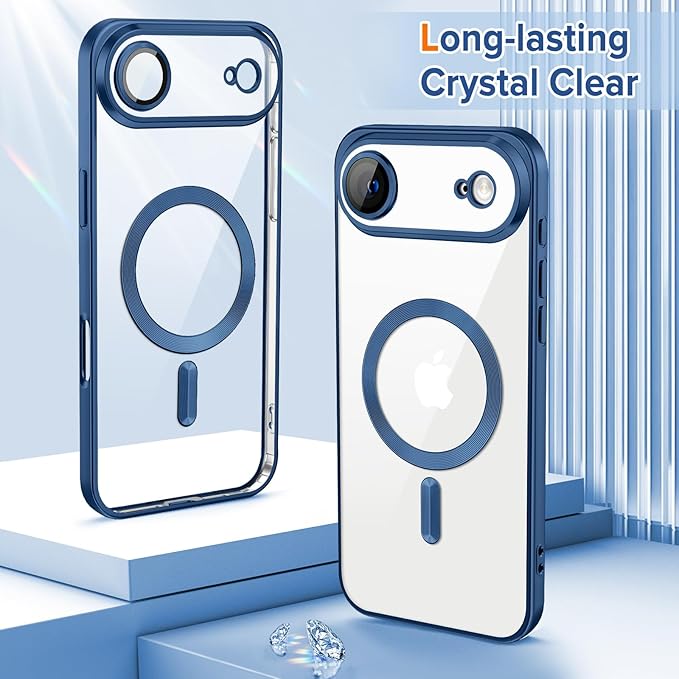 Hython Magnetic Clear for iPhone Air Case with Camera Lens Protector [Compatible with MagSafe] Luxury Plating Edge Slim Soft TPU Cover Protective Phone Case for iPhone Air 6.5", Matte Deep Blue