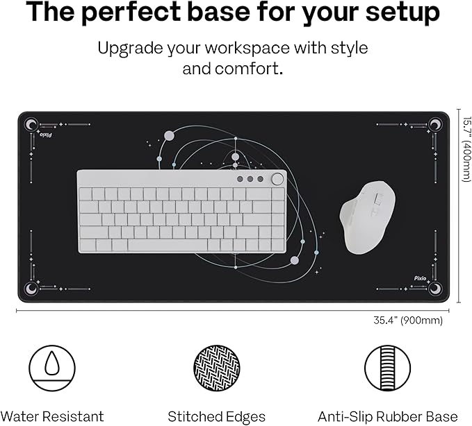 Pixio Mouse Pads - 36 x 16 inch XXL Cosmic Orbit Black Multifunctional Large Desk Mats for Gaming, Office, Desktop Anti-Slip Waterproof Washable Computer Mouse Mat
