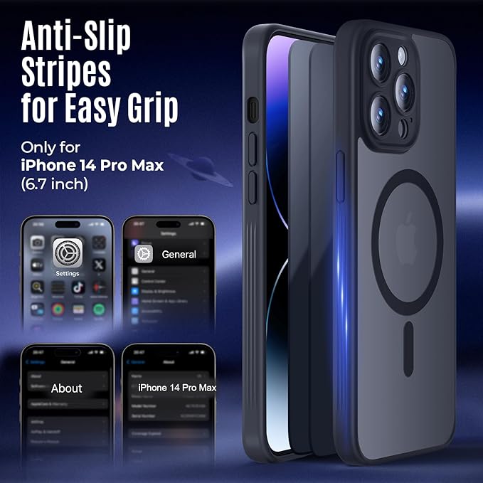 Symcele Designed for iPhone 14 Pro Max Case, Compatible with MagSafe, with Privacy Screen Protectors X2, [Camera Protection] [15FT Military Drop Protection] Shockproof Phone Case, 6.7", Black