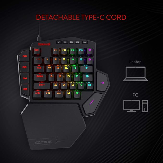 Redragon K585 DITI Wired One-Handed RGB Mechanical Gaming Keyboard, 42 Keys Type-C Professional Gaming Keypad w/Upgraded Hot-Swappable Socket, 7 Onboard Macro Keys & Detachable Wrist Rest