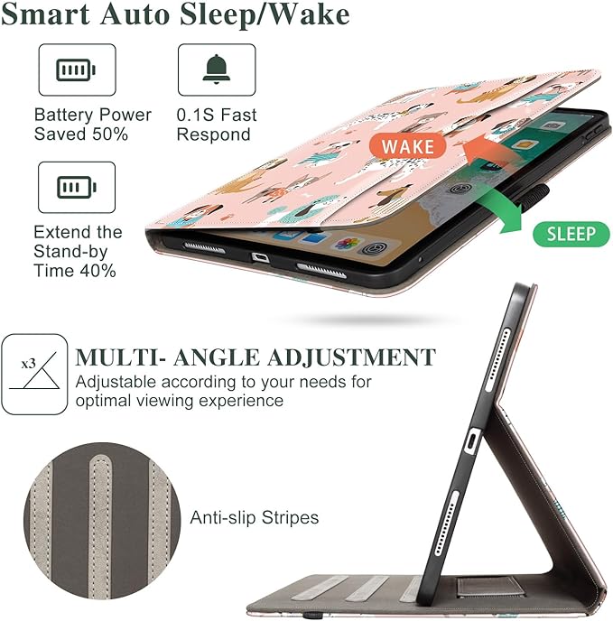 for iPad Air M4/M3/M2 11 Inch Case 2026, 360 Degree Rotating for iPad Air 5Th/4Th Gen Cases 10.9-inch,for iPad Pro 11 Inch Case 4Th/3Rd/2Nd/1St Generation 5 Viewing Angles Pencil Holder, Dog