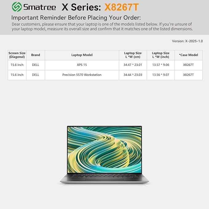 Smatree Hard EVA Protective Sleeve Case Only Compatible for 15 inch Dell Precision 5570 Workstation, for 15.6 inch Dell XPS 15 9530 Laptop Waterproof and Anti-Shock Sleeve (X8267T)