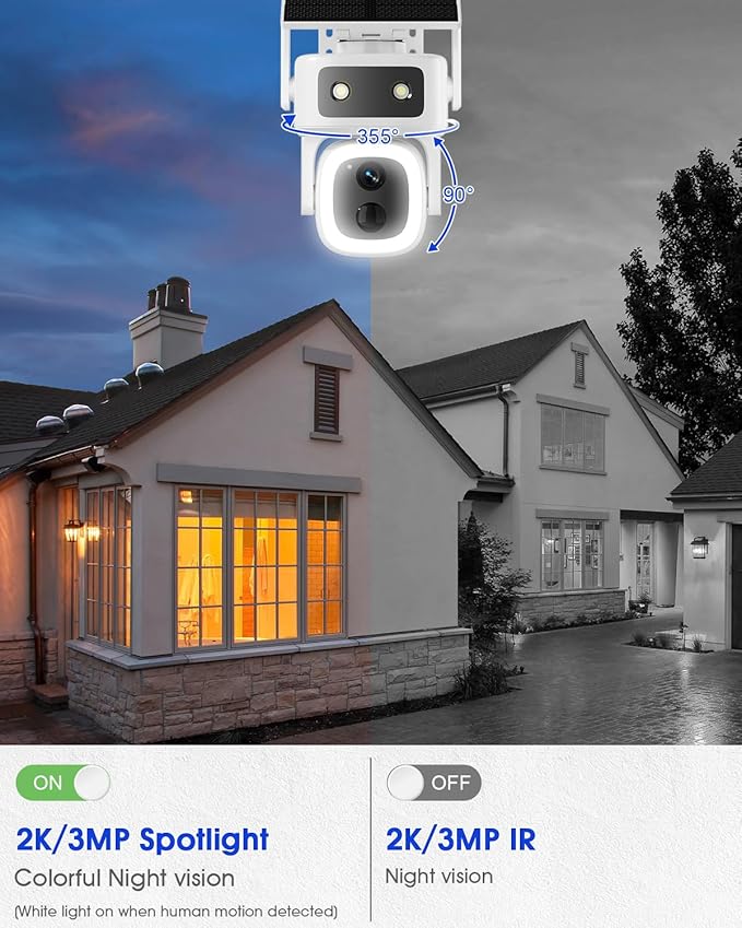 SANSCO 2 Pack 4G LTE Cellular Security Camera Wireless Outdoor, 360 Days Free Unlimited Data, Built-in SIM Card 64GB, 360° PTZ, No WiFi Solar Powered, 2K Color Night Vision, 2 Way Audio, AI Detection