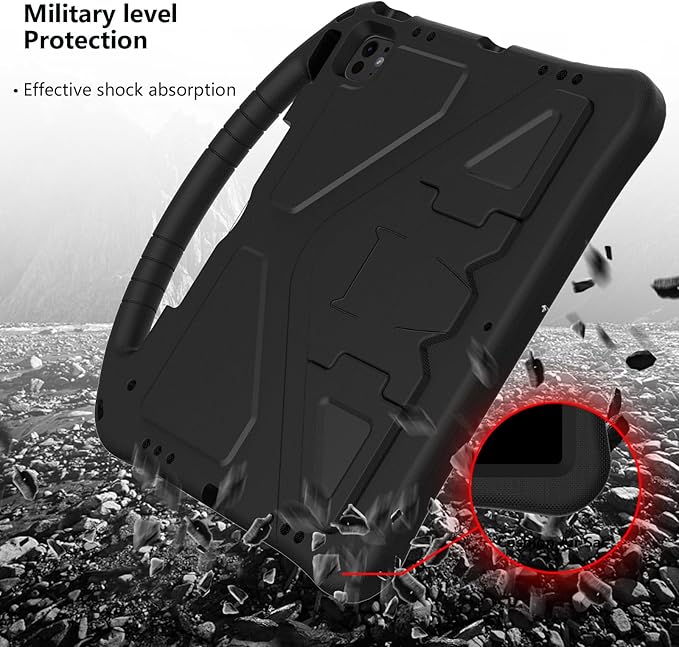 Kids Case for Apple iPad Air 13 M4 M3 M2 2026 2025 2024/ iPad Pro 13 M5 M4 2025 2024/ Pro 12.9" 2022/2021/2020/2018, EVA Shockproof Handle Kickstand Lightweight Cover with Shoulder Strap, Black