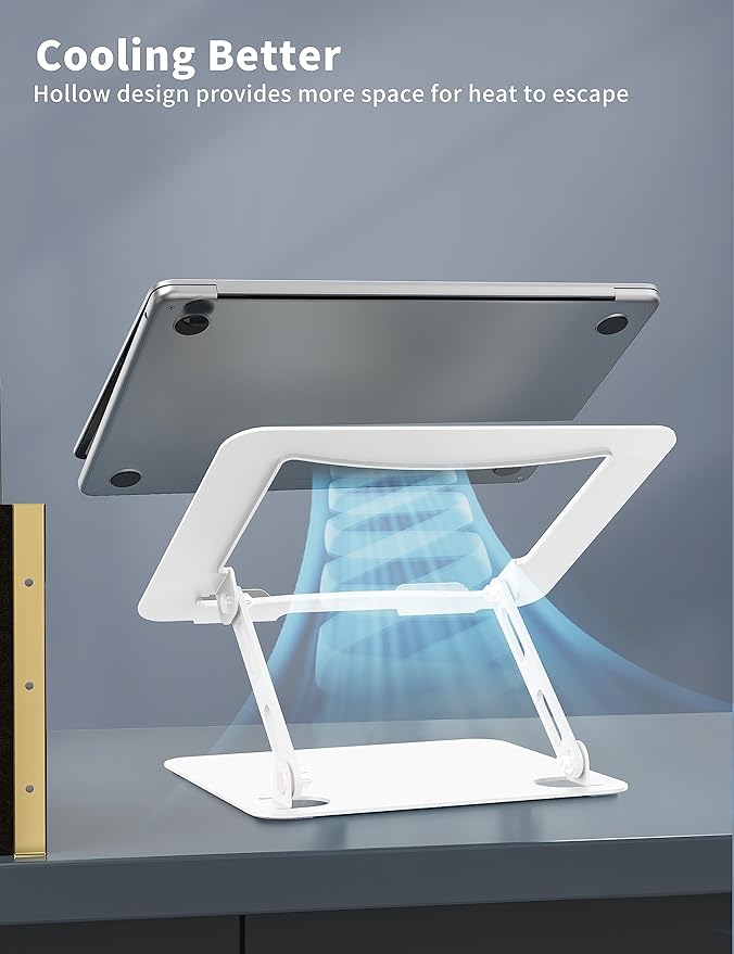 SOUNDANCE Laptop Stand for Desk, Portable Adjustable Laptop Riser, Ergonomic Design Computer Holder, Metal Laptop Mount Elevator Compatible with 10 to 15.6 Inches PC Computer, White