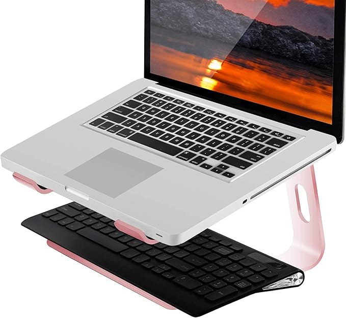 Orionstar Ergonomic Laptop Stand, Premium 5mm Aluminum Riser for 10-15.6 Inch Notebook Computer, Tool-Free Detachable Elevator Holder for Desk Office, Sturdy Riser for Eye-Level Neck Relief (Pink)