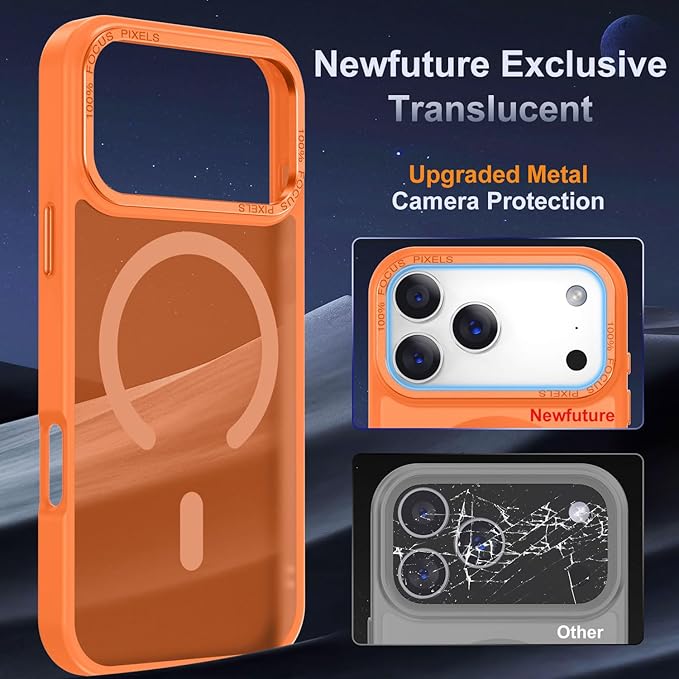 Newfuture Magnetic for iPhone 17 Pro Case [Compatible with Magsafe] [Military Grade Drop Protection] Translucent Matte Anti-Scratch Shockproof Protective Phone Cover 6.3 Inch, Orange