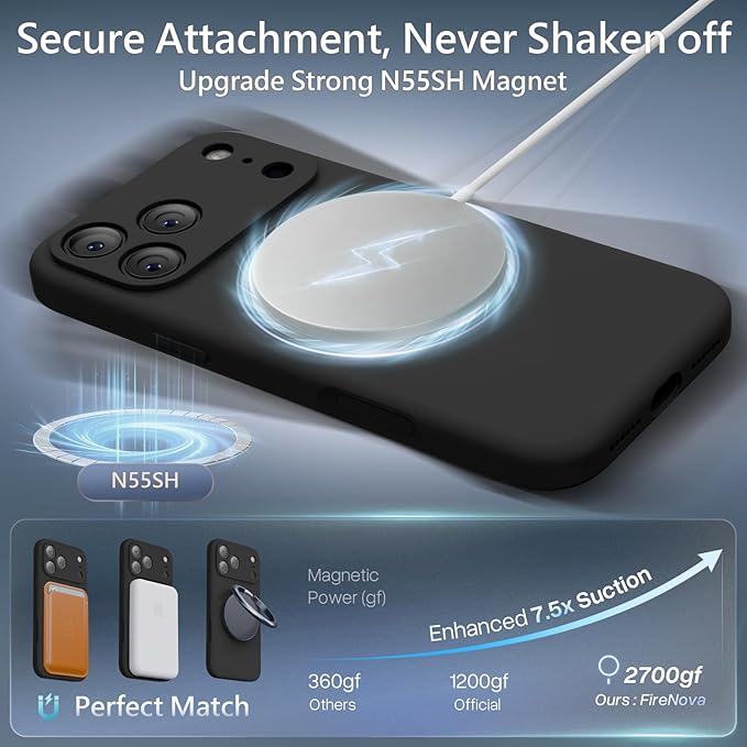 FireNova Magnetic for iPhone 17 Pro Max Case, Compatible with MagSafe, [Integrated Silicone Camera Control Button] [Camera Protection] Anti-Scratch Microfiber Lining Phone Case, 6.9", Black