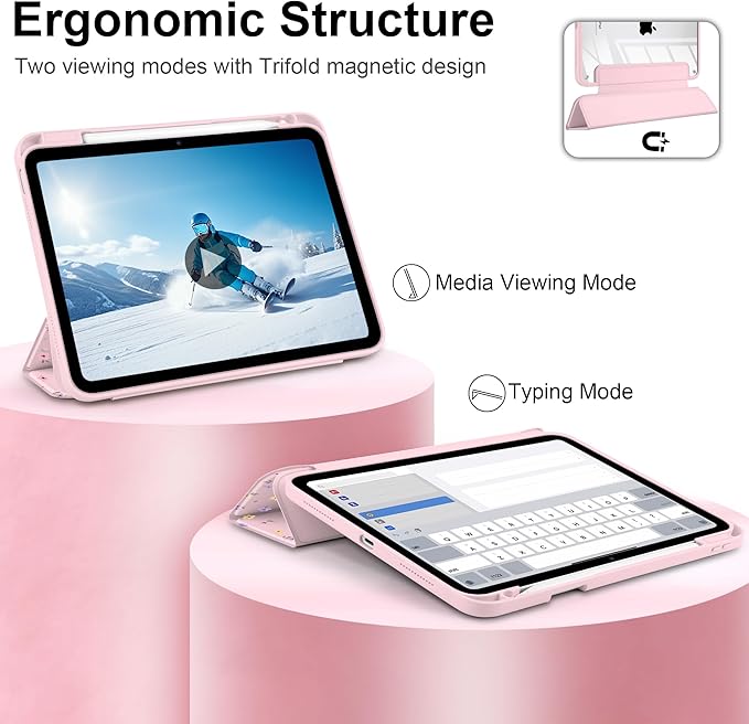 Case for iPad Air 13 inch 2026 M4 2025 M3 2024 M2 Release Slim Lightweight Shockproof Cute Light Pink Cover with Clear Back TPU Edge Pencil Holder Trifold Stand Auto Wake Sleep, White Rabbit