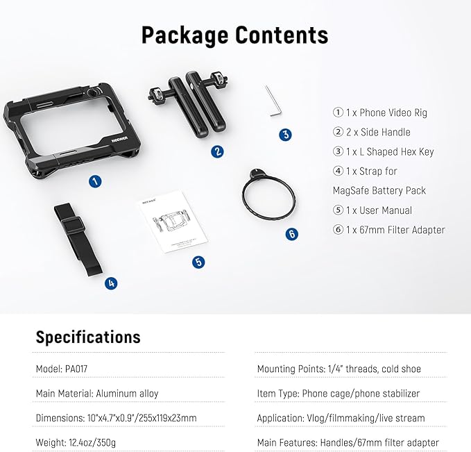 NEEWER Universal Smartphone Video Rig with Handles 67mm Filter Adapter Anti Drop Cold Shoe Compatible with DJI Mic iPhone Samsung Galaxy Android, Phone Cage Stabilizer for Video Recording, PA017