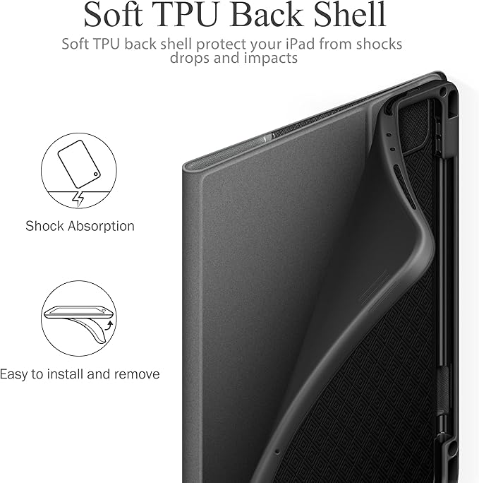 KingBlanc Case for iPad Pro 11 inch 4th/3rd/2nd/1st Generation (2022/2021/2020/2018) with Pencil Holder, PU Leather Protective Stand Folio, Auto Sleep/Wake, Multi-Angles for Viewing/Typing, Black