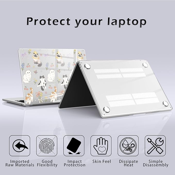 Compatible with MacBook Pro 13 inch Case M2 2025, 2024-2016 A2338 M1 A2251 A2289 A2159 A1989 A1708 A1706, Cute Cat Kitten Flower Protective Hard Shell Clear Cover for Mac Pro 13