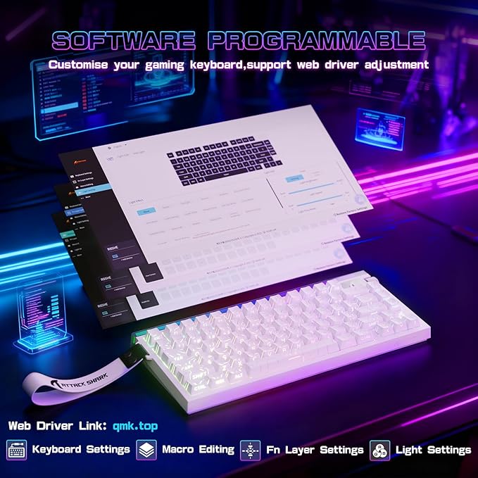 ATTACK SHARK R85 HE Wired Rapid Trigger Mechanical RGB Gaming Keyboard with Custom Lightbox,8KHz Polling Rate,0.005mm RT Accuracy,0.08MS Latency,Hall Effect,Magnetic Switch,Driver for PC-White Contour
