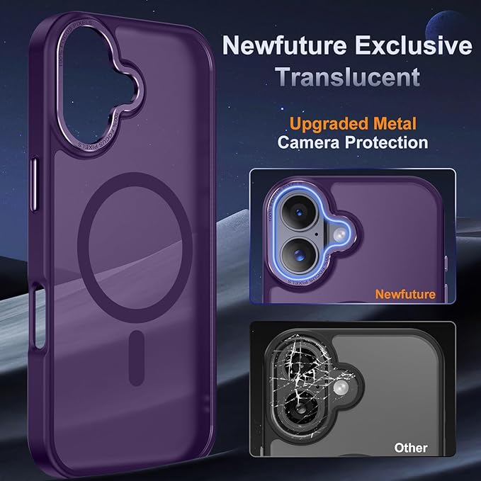 Newfuture Magnetic for iPhone 17 Case [Compatible with Magsafe] [Military Grade Drop Protection] Translucent Matte Anti-Scratch Shockproof Protective Phone Cover 6.3 Inch, Deep Purple