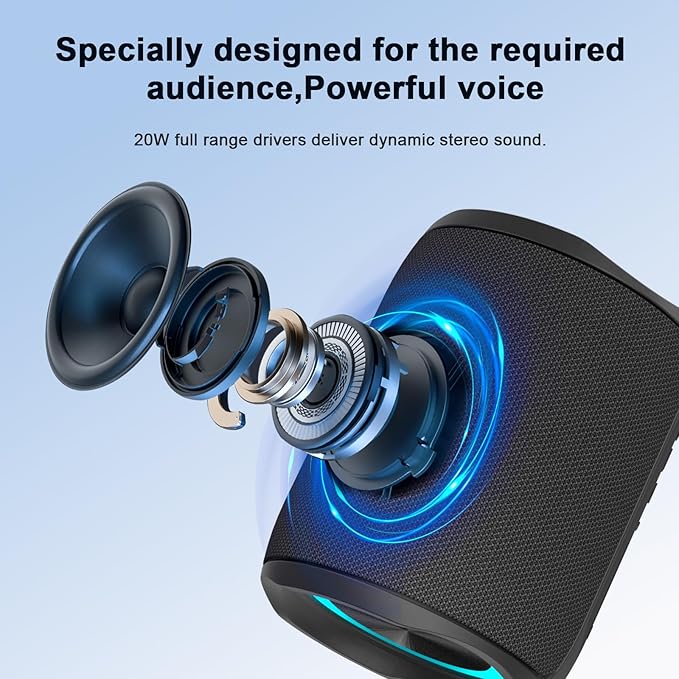 PEICHENG Speaker, Portable Wireless Speaker Waterproof IPX5 Bluetooth 5.3 Speakers Loud Stereo Sound with LED Light TWS Speakers Suitable for Travel, Home and Outdoor Travel, Black(06A)