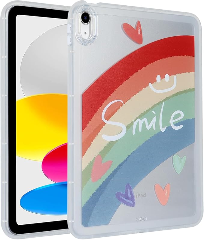 for iPad Pro 12.9 inch Case 6th/5th/4th/3rd Generation (2022/2021/2020/2018) Frosted Translucent Clear Slim Lightweight Protective Cover Soft TPU Back Shockproof Silicone Shell,Rainbow Smile