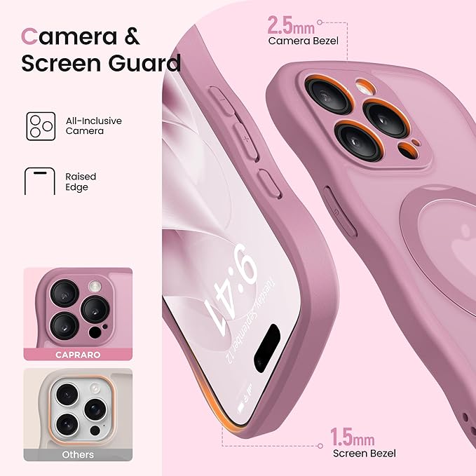 CAPRARO for iPhone 13 Pro Case with 360° Spin Magnetic Stand for Women, [Compatible with MagSafe] [Full Camera Protection] Cute Wave Translucent Matte Case for iPhone 13 Pro, Black Currant