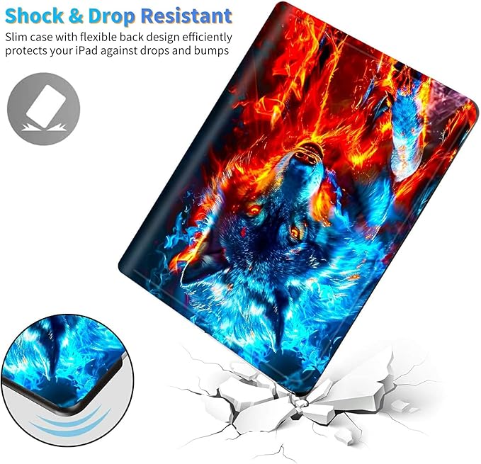 for 6.8" Kindle Paperwhite (11th Generation 2021) and Kindle Paperwhite Signature Edition Case, Slim Kickstand Stand Leather Smart Cover with Auto Wake/Sleep, Red Blue Flaming Wolf
