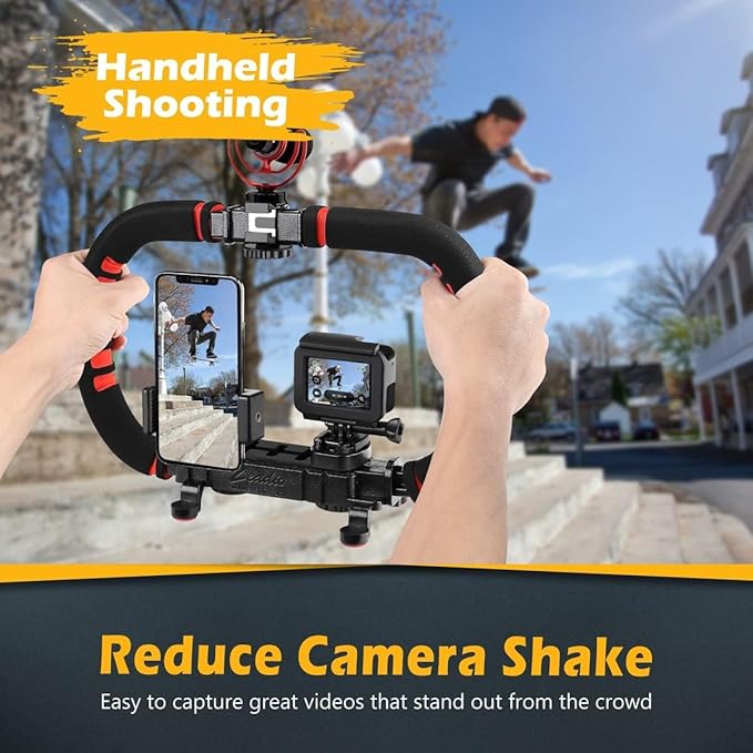 Camera Smartphone Stabilizer, Handheld Video Grip Rig, Fits for All Camera, Camcorder, DSLR and for All iPhone and Android Smartphones