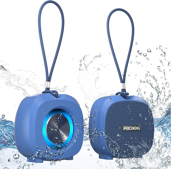 PEICHENG Speaker, Small Portable Bluetooth Wireless IPX5 Waterproof Shower Speaker,Loud Stereo Sound Deep Bass,Dual Pairing, RGB Lights,Long Playtime for Outdoor Party, Great Gift,1PC (Blue)