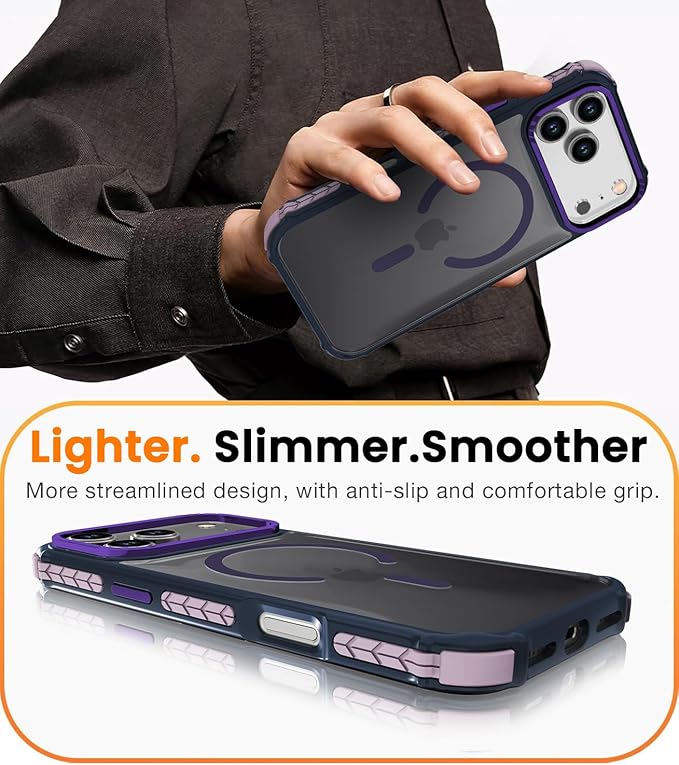 DEERLAMN Strong Magnetic Case for iPhone 17 Pro Max 6.9-Inch,[Compatible with Magsafe][Military Grade Drop Protection] Translucent Matte Shockproof Protective Phone Cover-Frosted Purple