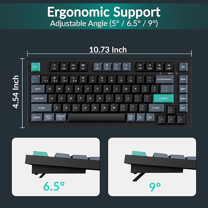 Keychron B31 Wireless Silent Keyboard, 75% Layout Quiet Typing Custom Programmable, 2.4 GHz/Bluetooth/Wired Ergonomic Support Compatible for Mac Windows Linux - Deep Black