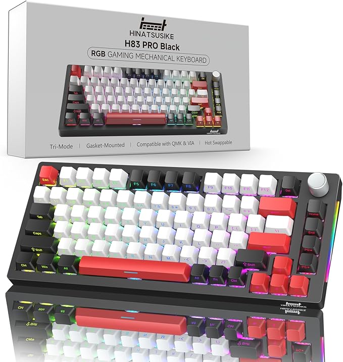 H83 PRO Wireless Mechanical Gaming Keyboard 75% Layout, Gaming Equipment Gasket Mounted - Hot Swappable Cardamom Switches, PBT Keycaps, RGB Backlit, USB-C/2.4G/BT5.0 for Win/Mac/Linux