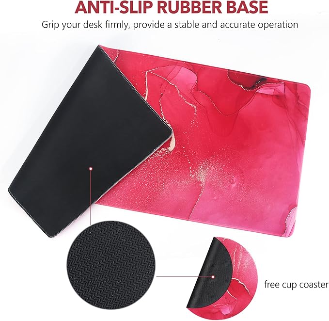 AIMSA Extended Gaming Mouse Pad, XL Large Keyboard Mouse Mat Desk Pad with Stitched Edges, Durable Non-Slip Base Mousepad for Home Office Work, 35x15.7inch,Red Marble