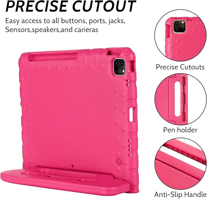 Dteck Kids Case for iPad Air 11" M2 2024, iPad Pro 11" Case 2024, Lightweight Shockproof Rugged EVA Kids Friendly Handle Kickstand Child Proof Protective Case with Pencil Holder, Rose