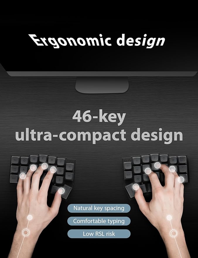 YIVU 40% Corne Wireless Split Keyboard, QMK/VIALProgrammable, Columnar-Staggered Ergonomic Layout, Hot Swappable Standard Profile MX Linear Switches, PBT Keycaps