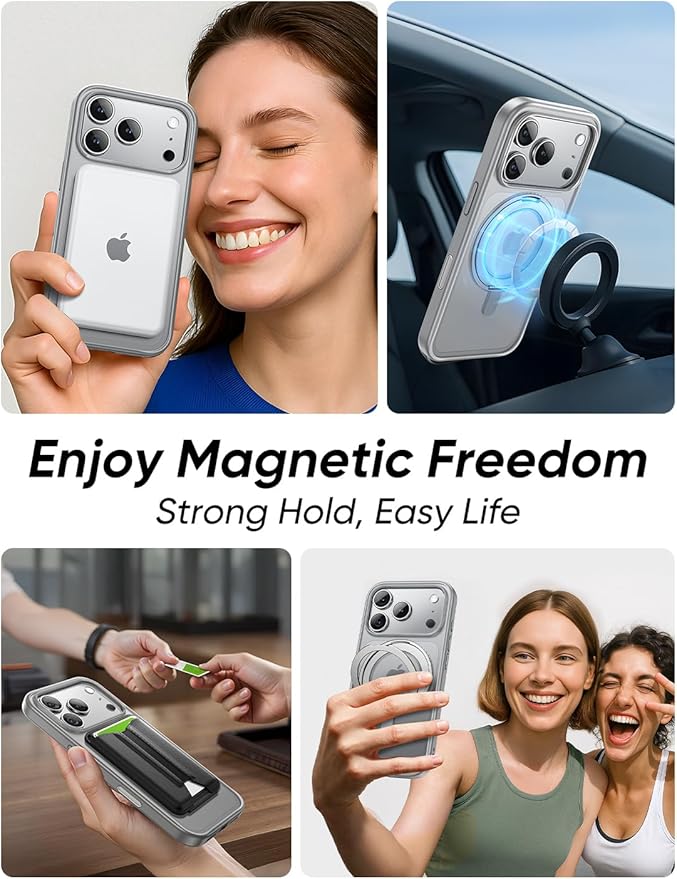 MAGIC JOHN 360° Rotatable Magnetic Invisible Stand for iPhone 17 Pro Case [Camera Control Button] [Compatible with MagSafe] 16FT Shockproof for iPhone 17 Pro Case with Kickstand, Gray
